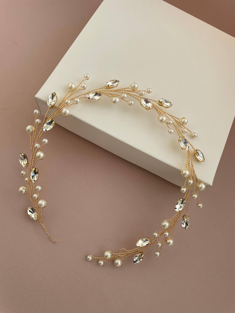 Classic Pearl hair vine | Crystal bridal hair piece | Wedding headpiece image 13