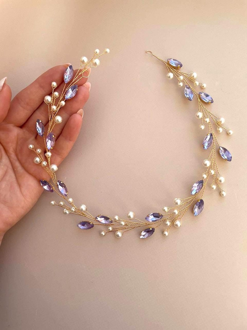 Classic Pearl hair vine | Crystal bridal hair piece | Wedding headpiece image 9