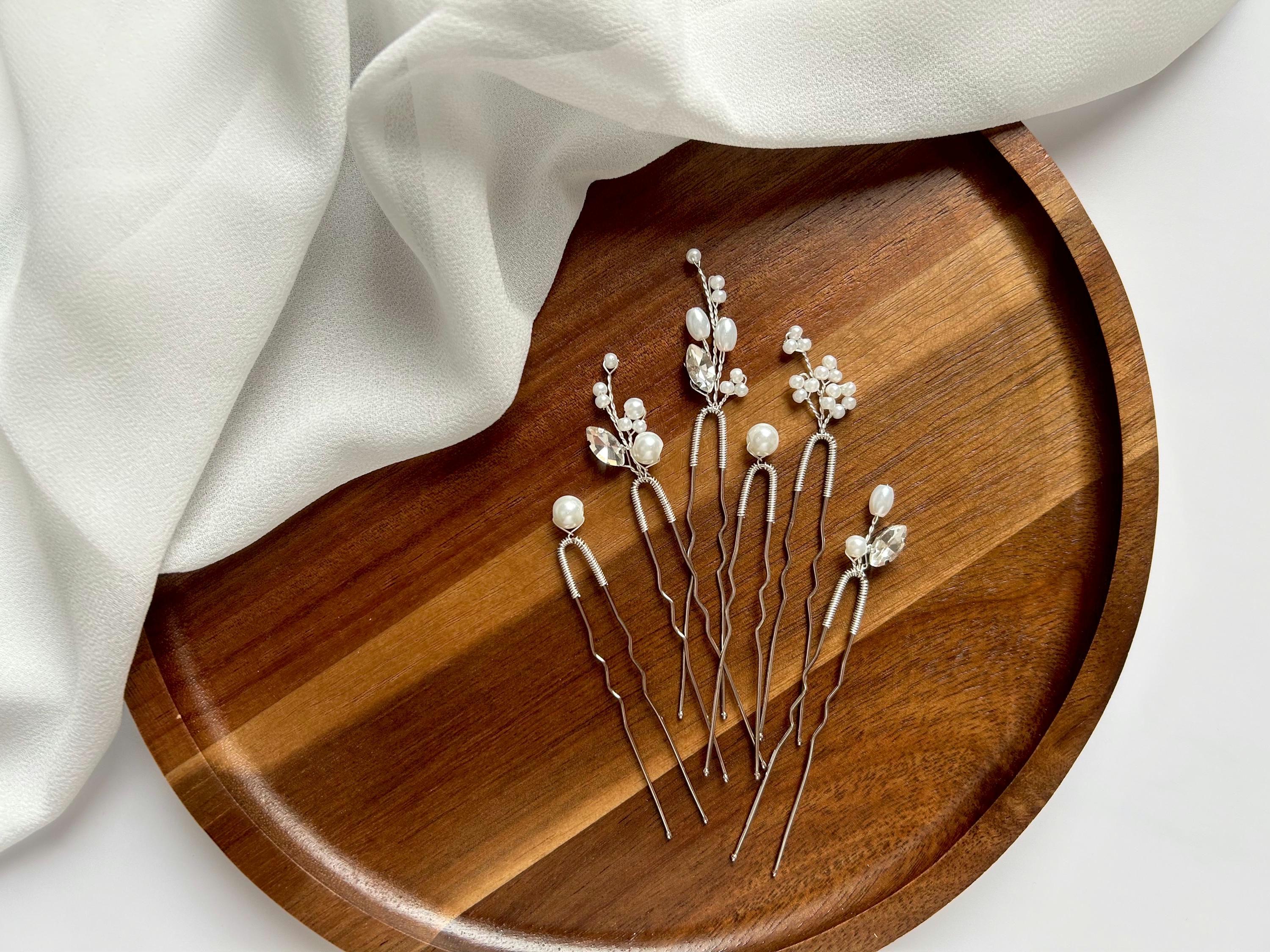 Delicate Pearl Hair Pins Set | Wedding Hair Accessories | Handmade