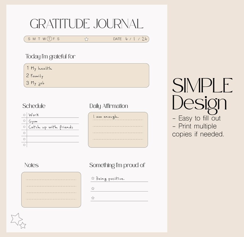Gratitude Journal Template, Printable, Instant PDF, A4 - Etsy