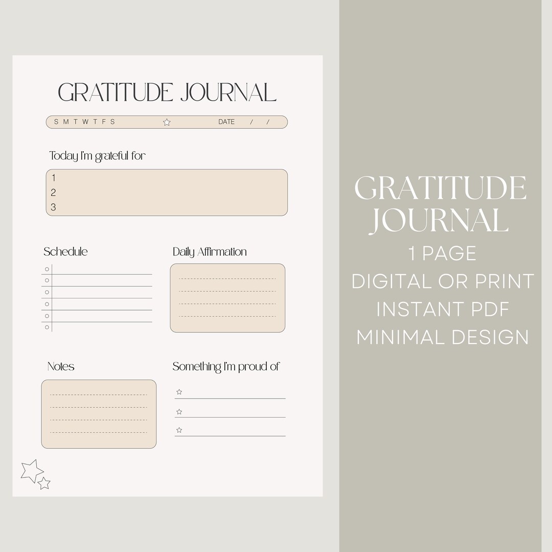 Gratitude Journal Template, Printable, Instant PDF, A4 - Etsy