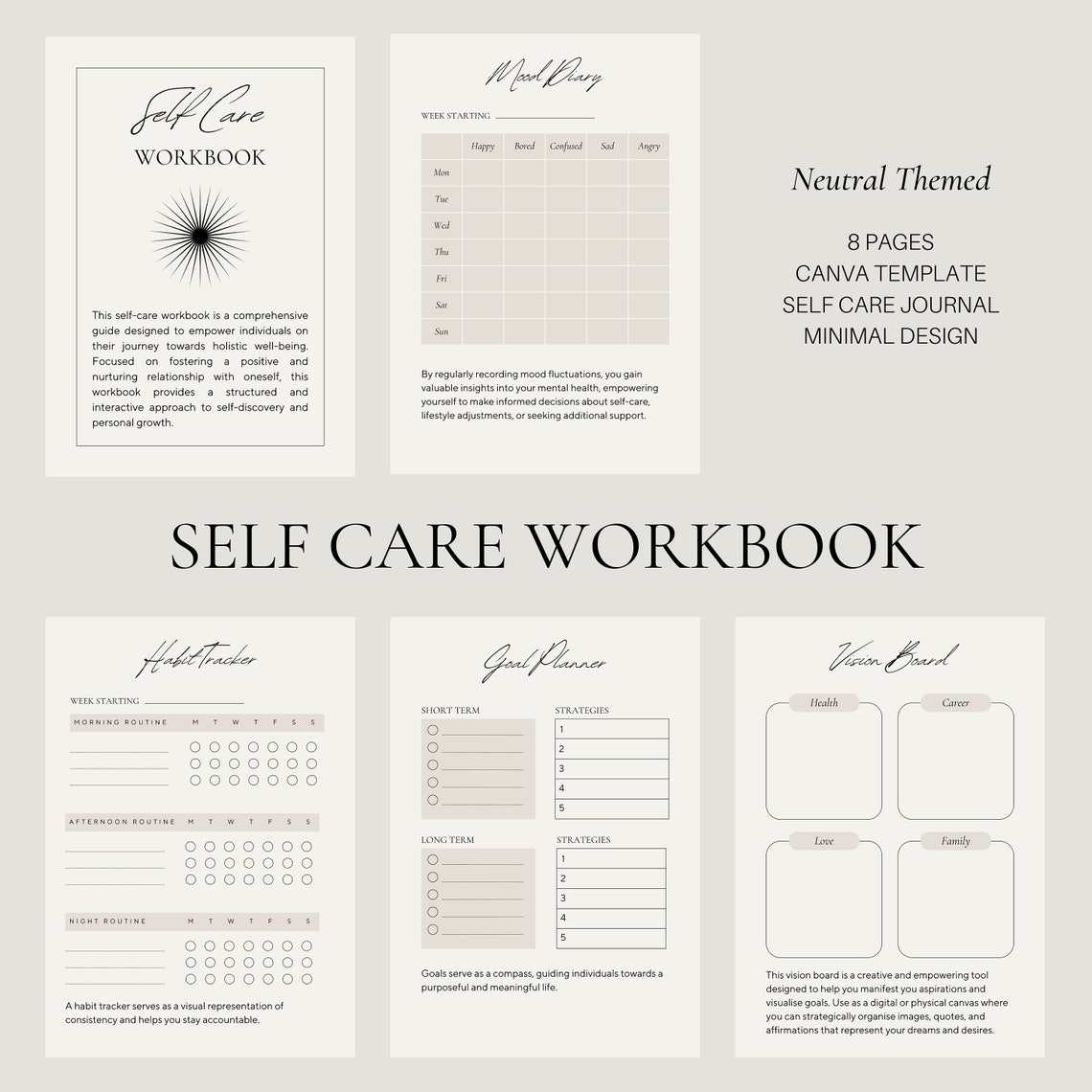 Self-care Journal: Printable Workbook | Canva Template | Mindfulness, Wellness, Self-reflection ...