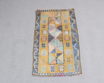 Vintage Rug, Turkish Rug, Small Rug, Antique Rug, Rugs For Bathroom, 1.5x2.5 ft Yellow Rug, Oriental Rug, Small Vintage Rug,