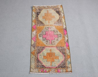 Vintage Rug, Small Rugs, Turkish Rug, Anatolian Rugs, Rugs For Bedroom, 1.5x3.3 ft Orange Rug, Cool Rugs, Cute Bath Mat,