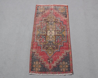 Turkish Rug, Small Rug, Vintage Rug, Anatolian Rug, Rugs For Wall Hanging, 1.5x3.1 ft Red Rug, Floor Rug, Cute Bath Mat,