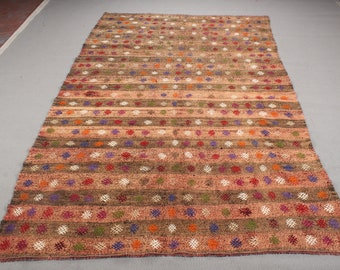 Oversize Kilim, Patterned Oushak Kilim, Turkish Vintage Kilim, Rugs For Living Room, Orange Kilim, Decorative Kilim, Anatolian Kilim,