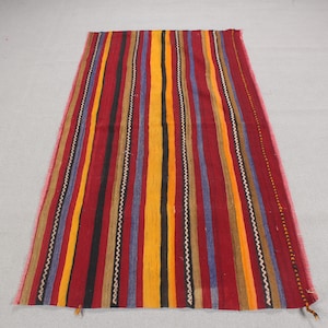 Turkish Kilim, Accent Kilim, Striped Oushak Kilim, Vintage Kilim, Rugs For Kitchen, Yellow Rug, Yellow Kilim, Tribal Kilim, Nursery Kilim,