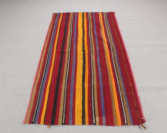 Turkish Kilim, Accent Kilim, Striped Oushak Kilim, Vintage Kilim, Rugs For Kitchen, Yellow Rug, Yellow Kilim, Tribal Kilim, Nursery Kilim,