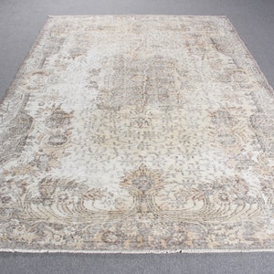 Vintage Rug, Turkish Rug, 7x10 Large Rugs, Oushak Rug, Rugs For Bedroom, 6.2x9.1 ft Beige Rug, Vintage Oushak Wool Rug, Tribal Turkish Rug