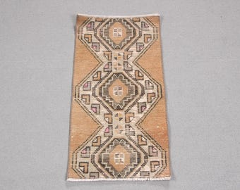 1x2 Small Rug, Turkish Rug, Vintage Rug, Antique Rug, Rugs For Bathroom, 1.2x2.2 ft Orange Rug, Neutral Anatolian Rug, Vintage Decor,