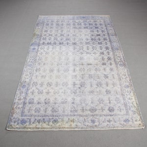 Vintage Rug, 6x9 Large Rug, Turkish Rug, Embossed Oushak Rug, Rugs For Bedroom, 5.1x8.9 ft Blue Rug, Carved Salon Rugs, Large Wool Rug,