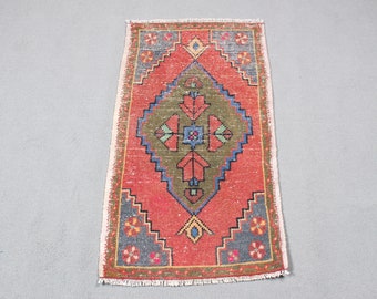 Turkish Rug, Vintage Rug, Small Rug, Antique Rug, Rugs For Bedroom, 1.8x3.2 ft Red Rug, Colorful Rugs, Handwoven Turkish Mini Rug,