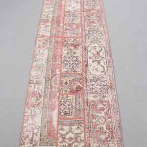 2x8 Runner Rugs, Patchwork Rug, Turkish Rug, Vintage Rug, Oushak Rug, Rugs For Hallway, 2.5x8.5 ft Red Rug, Modern Minimalist Wool Rug,