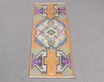 2x4 Small Rugs, Vintage Rug, Turkish Rug, Oushak Rug, Rugs For Entry, 1.4x3.1 ft Orange Rug, Neutral Vintage Oushak Rug, Wool Door Mat,