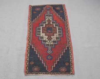 Turkish Rug, Small Rug, Vintage Rug, Anatolian Rugs, Rugs For Bedroom, 2x3.8 ft Red Rug, Wool Rug, Personalized Door Mat Rug,