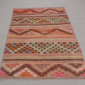 Turkish Kilim, Vintage Kilim, Accent Kilim, Antique Kilim, Rugs For Kitchen, Patterned Orange Anatolian Kilim, Handmade Kilim, Entry Kilim,