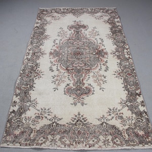 Turkish Rug, 4x7 Area Rug, Vintage Rug, Oushak Rugs, Rugs For Living Room, 3.7x6.8 ft Beige Rug, Colorful Area Rug, Decorative Wool Rug,