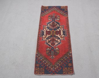 Turkish Rug, Vintage Rug, Small Rug, Antique Rug, Rugs For Car Mat, 1.5x3.9 ft Red Rug, Floor Rugs, Turkish Rug Small,