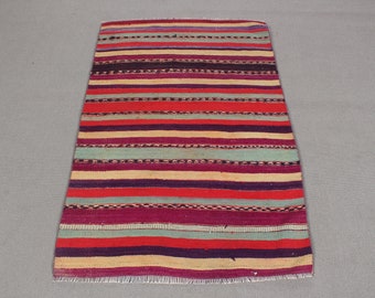 Turkish Kilim, Small Kilim, Vintage Kilim, Striped Anatolian Kilim, Rugs For Car Mat, Oushak Red Kilim, Handmade Kilim, Wall Hanging Kilim,