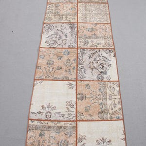 Patchwork Rug, Vintage Rug, 2x8 Runner Rug, Turkish Rug, Anatolian Rug, Rugs For Hallway, 2.3x7.8 ft Orange Rug, Vintage Oushak Wool Rug
