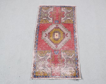 Vintage Rug, Turkish Rug, Small Rug, Oushak Rug, Rugs For Bath, 1.6x3 ft Red Rug, Cool Rug, Small Tribal Rug,