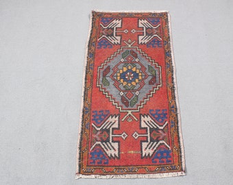 Vintage Rug, Turkish Rug, Small Rugs, Anatolian Rug, Rugs For Door Mat, 1.6x3.1 ft Red Rug, Antique Rugs, Oushak Small Rug,