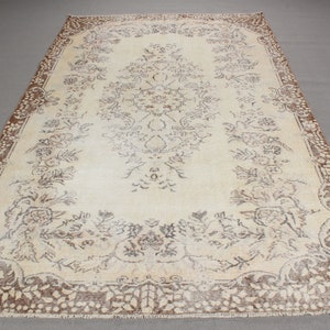 Vintage Rug, Large Rug, Turkish Rug, Antique Rug, Rugs For Salon, 5.8x9.3 ft Beige Rug, Oriental Oushak Rug, Tribal Turkish Rug,