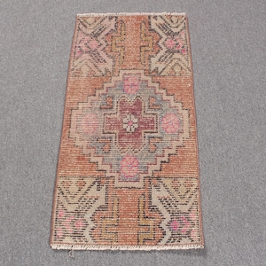 Turkish Rug, Vintage Rug, 2x3 Small Rug, Oushak Rug, Rugs For Bathroom, 1.3x2.7 ft Orange Rug, Authentic Vintage Turkish Rug, Entry Rug