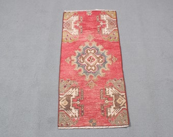 Small Rugs, Turkish Rug, Vintage Rug, Antique Rugs, Rugs For Bedroom, 1.4x3 ft Red Rug, Colorful Rug, Cute Bath Mat,