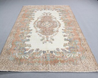 Vintage Rug, Turkish Rug, Large Rugs, Antique Rug, Rugs For Bedroom, 5.4x8.6 ft Beige Rug, Cool Rugs, Large Oushak Rug,