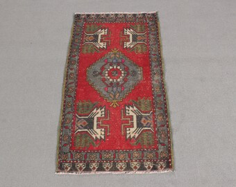 Turkish Rug, Small Rug, Vintage Rug, Oushak Rugs, Rugs For Bathroom, 1.7x3.4 ft Gray Rug, Antique Wool Rug, Tribal Turkish Rug,
