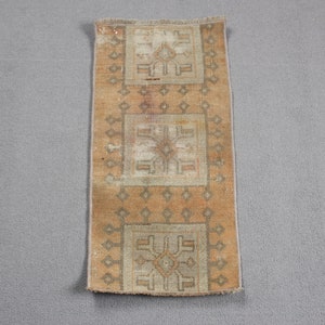 Turkish Rug, 2x3 Small Rugs, Vintage Rug, Oushak Rugs, Rugs For Bathroom, 1.1x2.2 ft Orange Rug, Turkish Rug With Geometric Patterns,