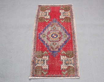Small Rugs, Vintage Rug, Turkish Rug, Oushak Rug, Rugs For Entry, 1.6x3.1 ft Red Rug, Colorful Rug, Handwoven Turkish Mini Rug,