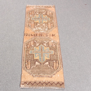 2x4 Small Rug, Vintage Rug, Turkish Rug, Antique Rugs, Rugs For Bathroom, 1.4x3.8 ft Brown Rug, Luxury Vintage Wool Area Rug, Wool Door Mat,