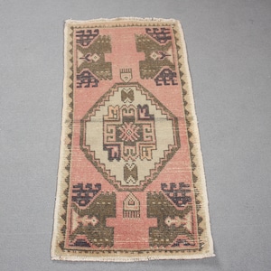 Vintage Rug, Turkish Rug, 2x4 Small Rugs, Anatolian Rug, Rugs For Bathroom, 1.6x3.2 ft Red Rug, Neutral Vintage Oushak Rug, Door Mat Rug,