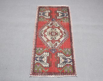 Turkish Rug, Vintage Rug, Small Rugs, Oushak Rug, Rugs For Wall Hanging, 1.6x3.3 ft Red Rug, Bedroom Rugs, Handmade Bath Mat,