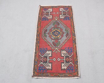 Turkish Rug, Vintage Rug, Small Rugs, Anatolian Rug, Rugs For Kitchen, 1.6x3.3 ft Red Rug, Antique Rug, Small Area Rug,