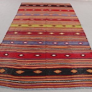 Turkish Kilim, Vintage Kilim, Large Kilim, Patterned Anatolian Kilim, Rugs For Dining Room, 5.4x10.2 ft Red Kilim,  Antique Wool Kilim,