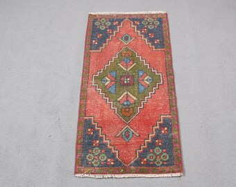 Turkish Rug, Small Rug, Vintage Rug, Antique Rug, Rugs For Bathroom, 1.7x3.3 ft Red Rug, Cool Rugs, Wool Bath Mat,