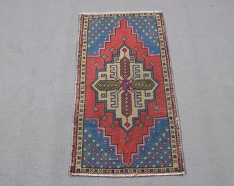 Vintage Rug, Turkish Rug, Small Rugs, Antique Rug, Rugs For Bath, 1.6x3 ft Red Rug, Home Decor Rug, Entryway Rug,