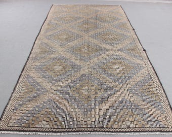 Turks vintage vloerkleed 5,3 x 10,2 ft, grijs kelimvloerkleed met bloemen