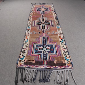 Alfombra turca, alfombra de pasillo de 3x12, alfombra Herki, alfombra vintage, alfombra antigua, alfombras para cocina, alfombra marrón de 2.9x11.3 pies, alfombra decorativa, alfombra para pasillo