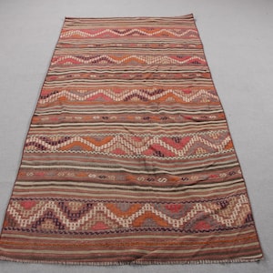 Area Kilim, Patterned Turkish Kilim, Vintage Kilim, Antique Kilim, Rugs For Bedroom, 3.6x7.1 ft Purple Kilim, Boho Turkish Kilim, Oushak Rug