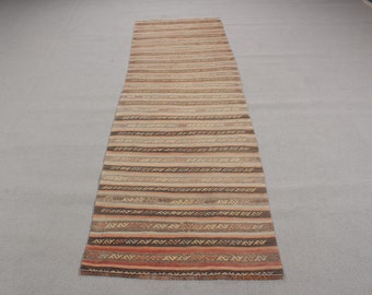 Turkish Kilim, Vintage Kilim, Runner Kilim, Striped Oushak Kilim, Rugs For Stair, Patterned Green Kilim, Ethnic Kilim, Hallway Kilim,