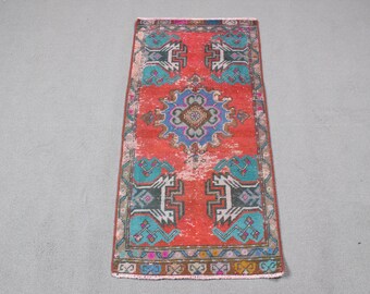 Small Rugs, Turkish Rug, Vintage Rug, Antique Rugs, Rugs For Door Mat, 1.7x3.4 ft Red Rug, Oushak Rug, Oushak Small Rug,