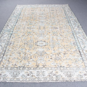 6x10 Large Rug, Vintage Rug, Turkish Rug, Oushak Rug, Rugs For Dining Room, 6x9.4 ft Beige Rug, Luxury Vintage Wool Area Rug, Decorative Rug