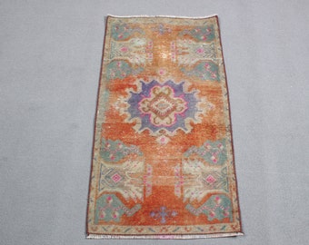 Vintage Rug, Small Rugs, Turkish Rug, Oushak Rug, Rugs For Bathroom, 1.7x3.1 ft Orange Rug, Antique Rugs, Small Vintage Rug,