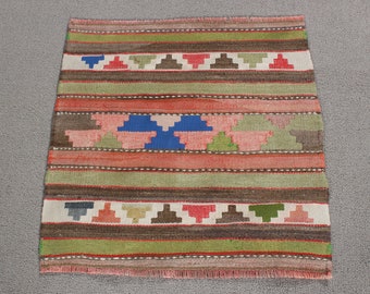 Small Kilim, Vintage Kilim, Turkish Kilim, Anatolian Kilim, Rugs For Wall Hanging, Striped Oushak Kilim, Green Ethnic Kilim, Door Mat Kilim,