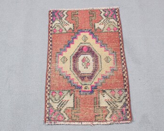 Turkish Rug, Vintage Rug, Small Rug, Oushak Rug, Rugs For Wall Hanging, 1.4x2.2 ft Red Rug, Bedroom Rugs, Small Tribal Rug,