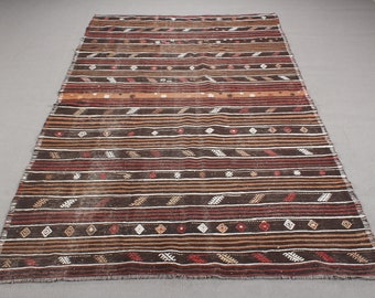 Turkish Kilim, Large Kilim, Vintage Kilim, Antique Kilim, Rugs For Salon, Patterned Oushak Brown Kilim, Aztec Kilim, Living Room Kilim,